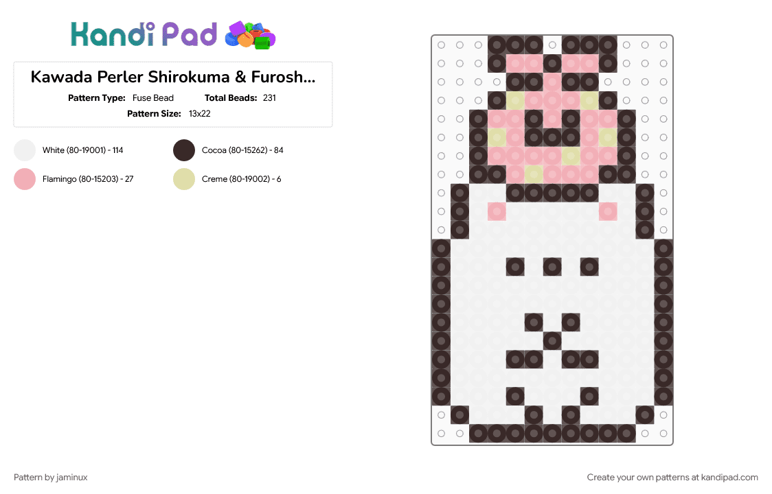 Kawada Perler Shirokuma & Furoshiki Stack - Fuse Bead Pattern by jaminux on Kandi Pad - brown, character, fuse bead, kawaii, pastel, san x, small, sumikko gurashi, white