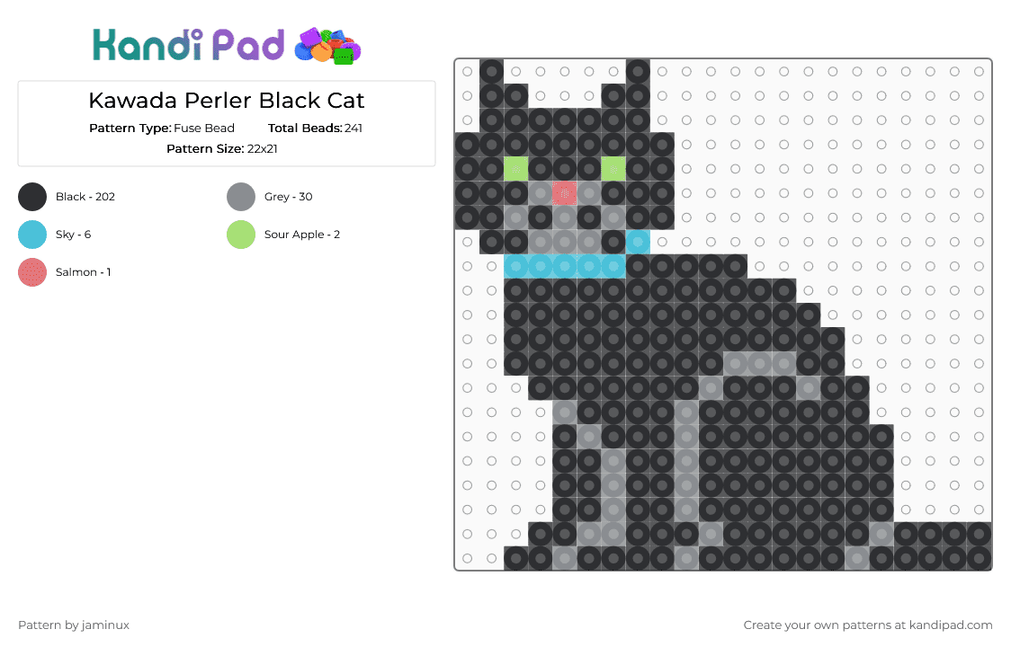 Kawada Perler Black Cat - Fuse Bead Pattern by jaminux on Kandi Pad - black,gray,kitty,kitten,pet,animal