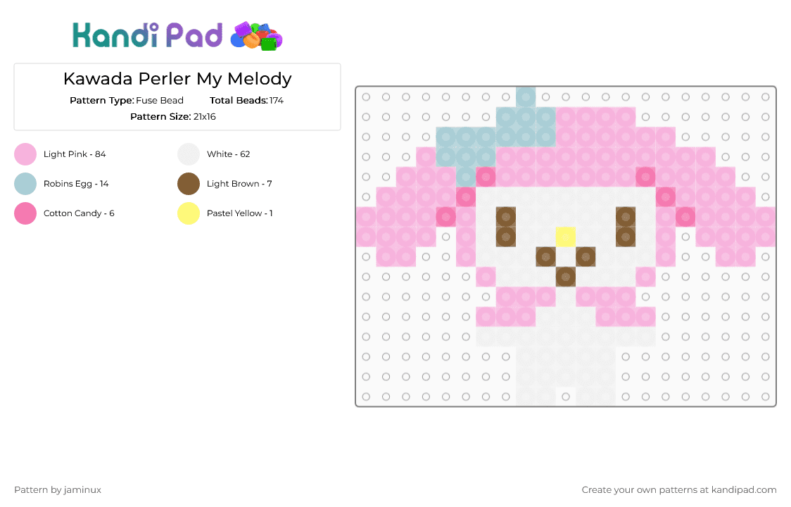 Kawada Perler My Melody - Fuse Bead Pattern by jaminux on Kandi Pad - pink,sanrio,small,pastel