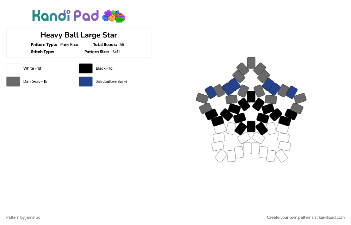 Heavy Ball Large Star - Pony Bead Pattern by jaminux on Kandi Pad - beginner, blue, easy, gaming, gray, keychain, poke ball, pokemon, pony beads