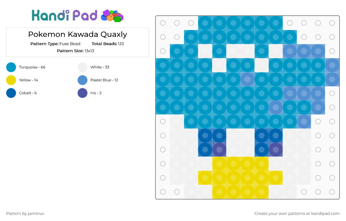 Kawada Perler Quaxly - Fuse Bead Pattern by jaminux on Kandi Pad - light blue,pokemon,pkmn,small