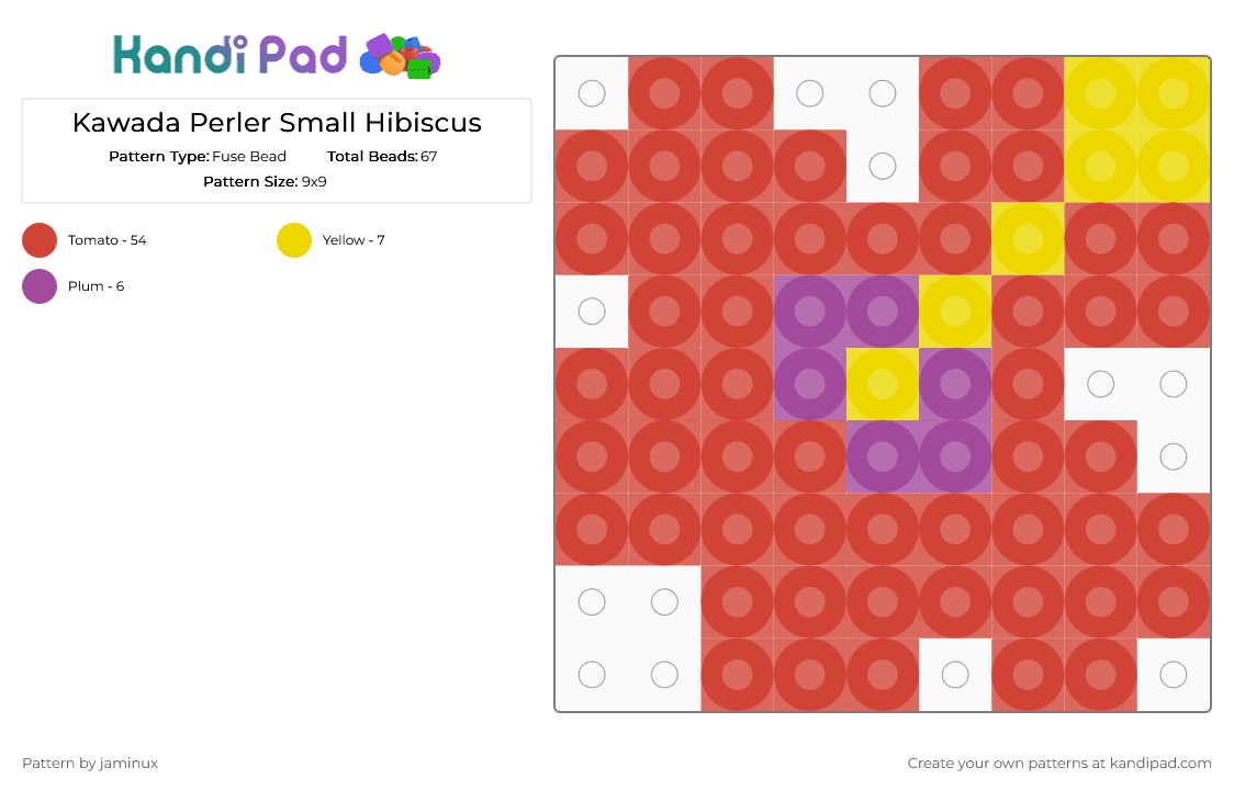 Kawada Perler Small Hibiscus - Fuse Bead Pattern by jaminux on Kandi Pad - red,nature,flower,tropical