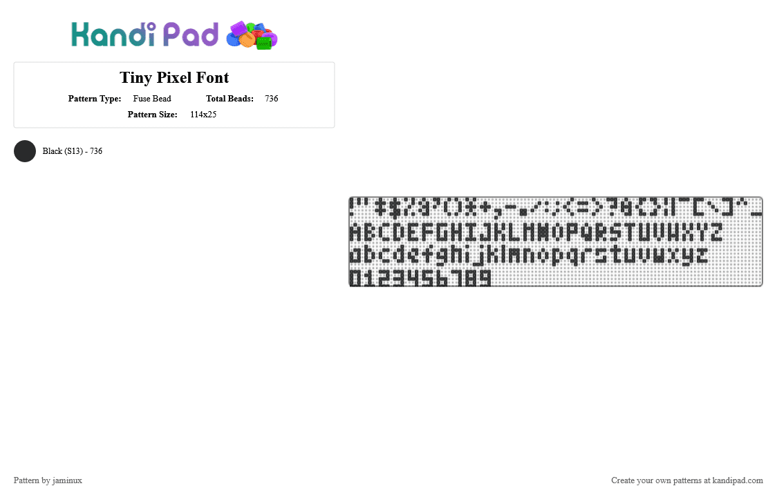 Tiny Pixel Font - Fuse Bead Pattern by jaminux on Kandi Pad - black,letters,numbers,symbols,words