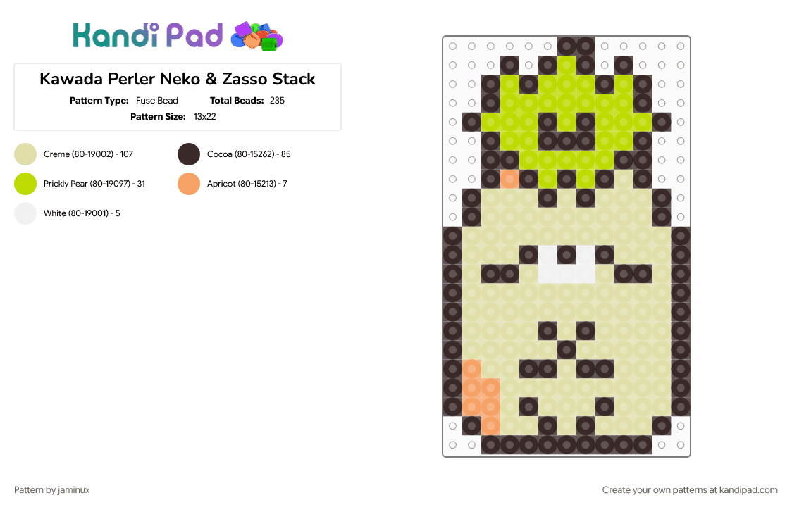 Kawada Perler Neko & Zasso Stack - Fuse Bead Pattern by jaminux on Kandi Pad - brown, cat, character, fuse bead, kawaii, pastel, san x, small, sumikko gurashi, yellow