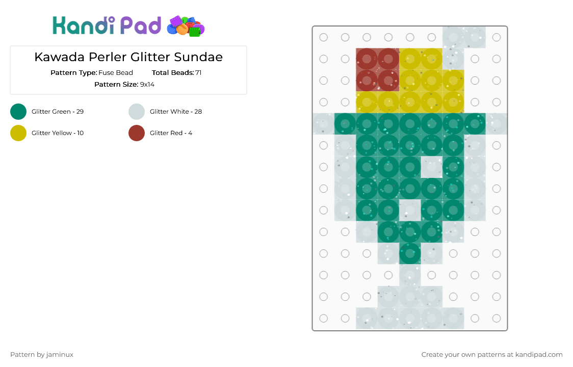 Kawada Perler Glitter Sundae - Fuse Bead Pattern by jaminux on Kandi Pad - teal,small,tiny,food,dessert