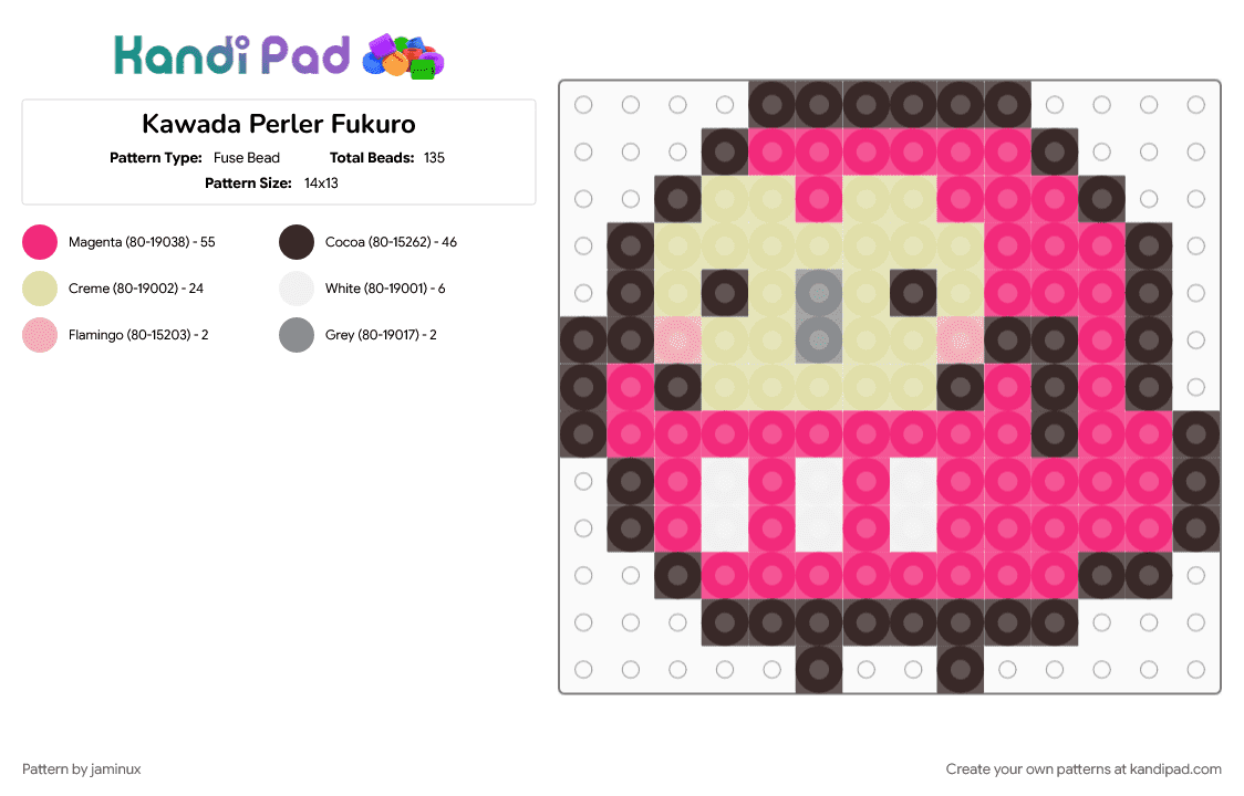 Kawada Perler Fukuro - Fuse Bead Pattern by jaminux on Kandi Pad - brown, character, fuse bead, kawaii, owl, pink, san x, small, sumikko gurashi, yellow