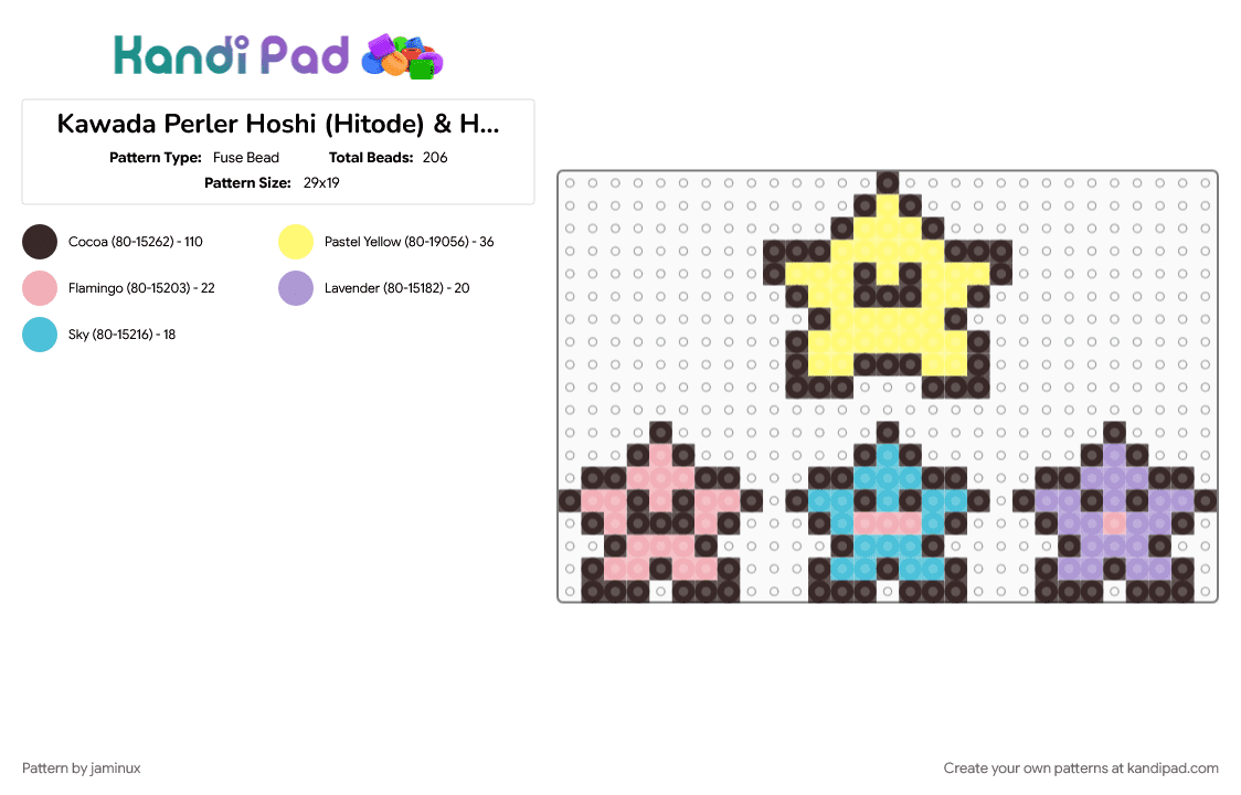 Kawada Perler Hoshi (Hitode) & Hoshisan Kyodai - Fuse Bead Pattern by jaminux on Kandi Pad - brown, character, fuse bead, kawaii, pastel, san x, small, star, sumikko gurashi