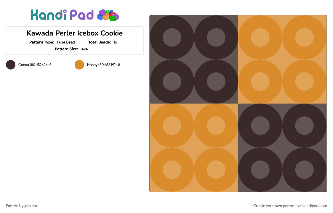 Kawada Perler Icebox Cookie - Fuse Bead Pattern by jaminux on Kandi Pad - brown, checker, checkerboard, dessert, easy, japanese, orange, small, sweets, tiny