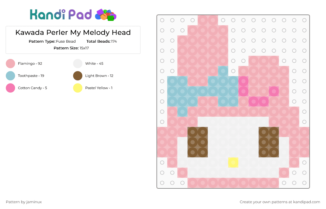 Kawada Perler My Melody Head - Fuse Bead Pattern by jaminux on Kandi Pad - beige,small,cute,kawaii,sanrio,pastel,pink