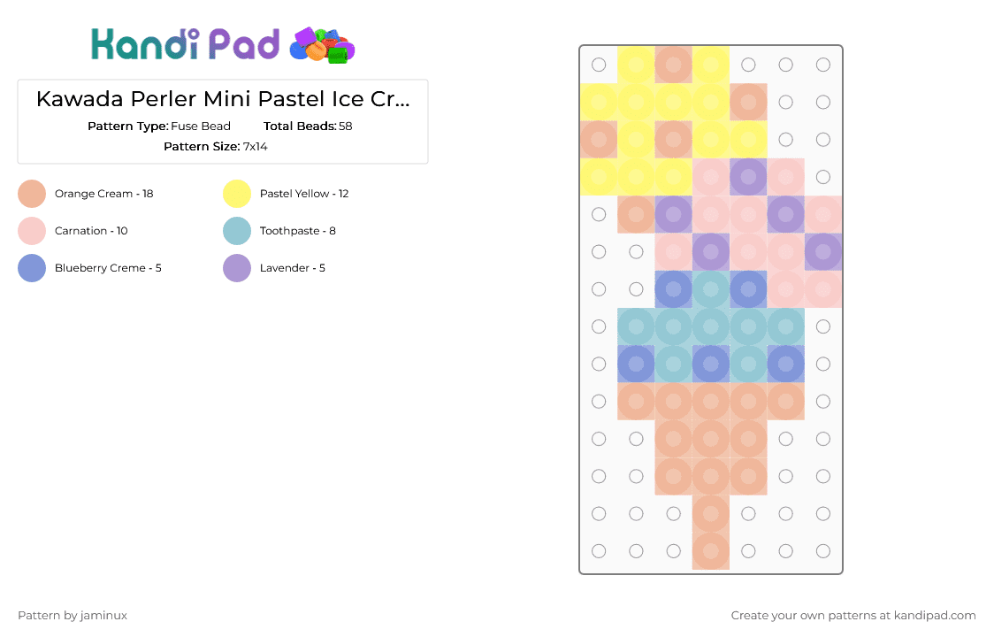 Kawada Perler Mini Pastel Ice Cream Cone - Fuse Bead Pattern by jaminux on Kandi Pad - beige,small,tiny,sweets,dessert,food