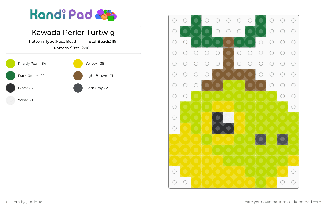Kawada Perler Turtwig - Fuse Bead Pattern by jaminux on Kandi Pad - yellow,green,pokemon,pkmn,small