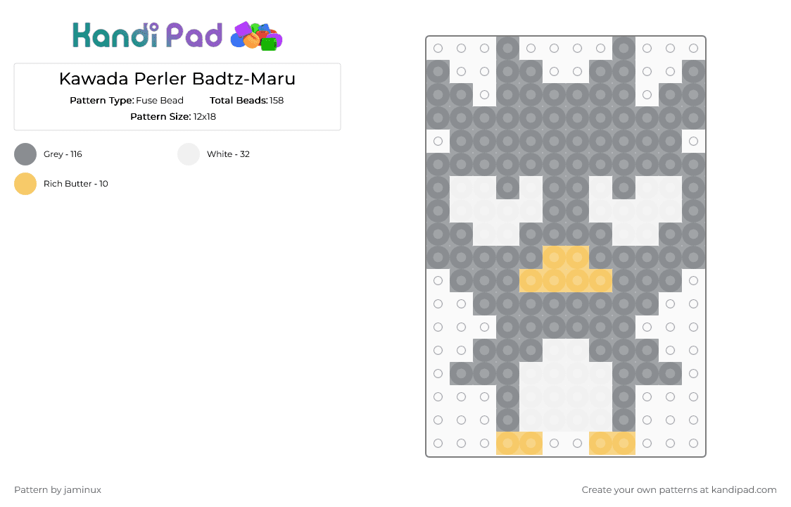 Kawada Perler Badtz-Maru - Fuse Bead Pattern by jaminux on Kandi Pad - gray,sanrio,small,black,pastel,grey