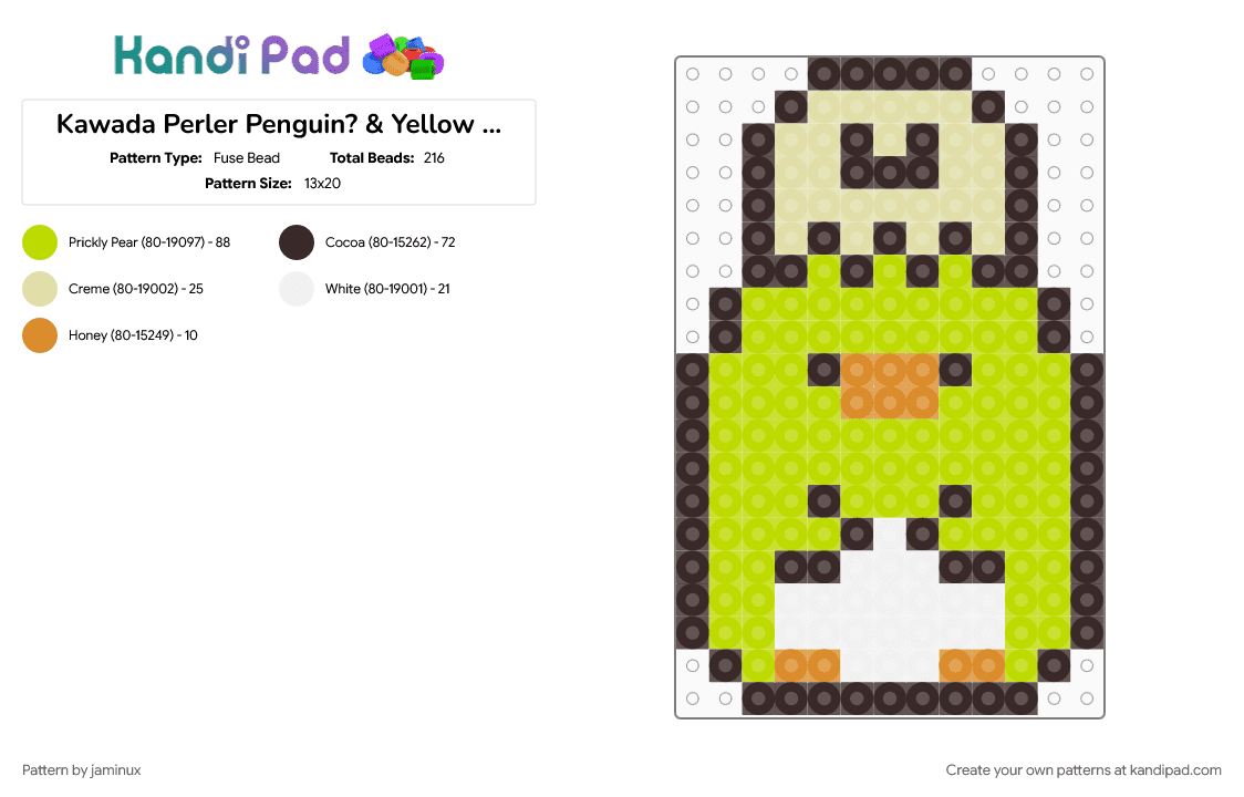 Kawada Perler Penguin? & Yellow Tapioca (Sumikko Gurashi) - Fuse Bead Pattern by jaminux on Kandi Pad - brown, character, fuse bead, green, kawaii, pastel, san x, small, sumikko gurashi