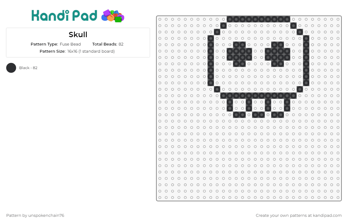 Skull - Fuse Bead Pattern by unspokenchain76 on Kandi Pad - skull,minimalist,striking,symbolism,art,popular culture,classic,black