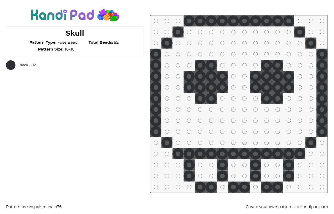 Skull - Fuse Bead Pattern by unspokenchain76 on Kandi Pad - skull,minimalist,striking,symbolism,art,popular culture,classic,black