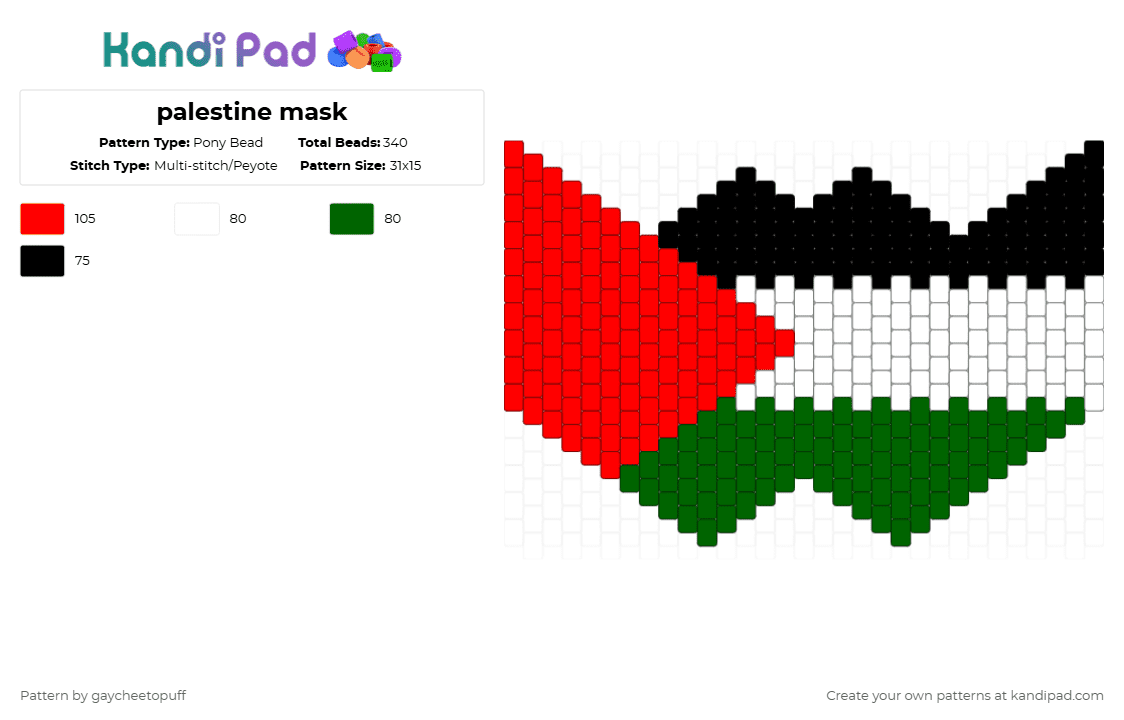 palestine mask - Pony Bead Pattern by gaycheetopuff on Kandi Pad - red,green
