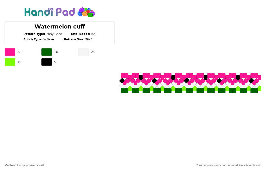 Watermelon cuff - Pony Bead Pattern by gaycheetopuff on Kandi Pad - green,pink