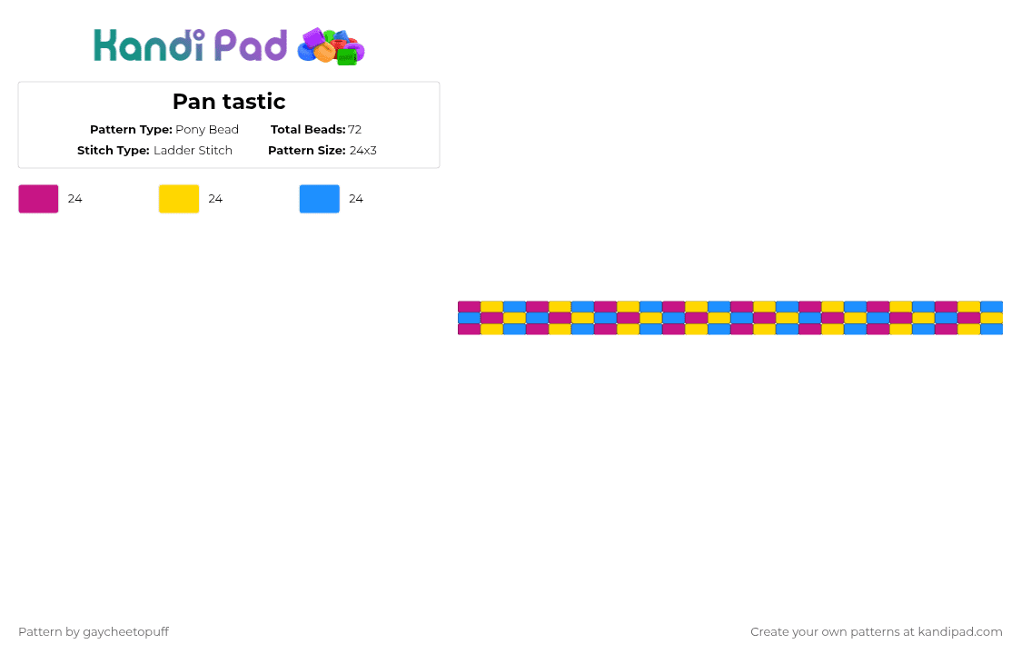 Pan tastic - Pony Bead Pattern by gaycheetopuff on Kandi Pad - pink,yellow,light blue