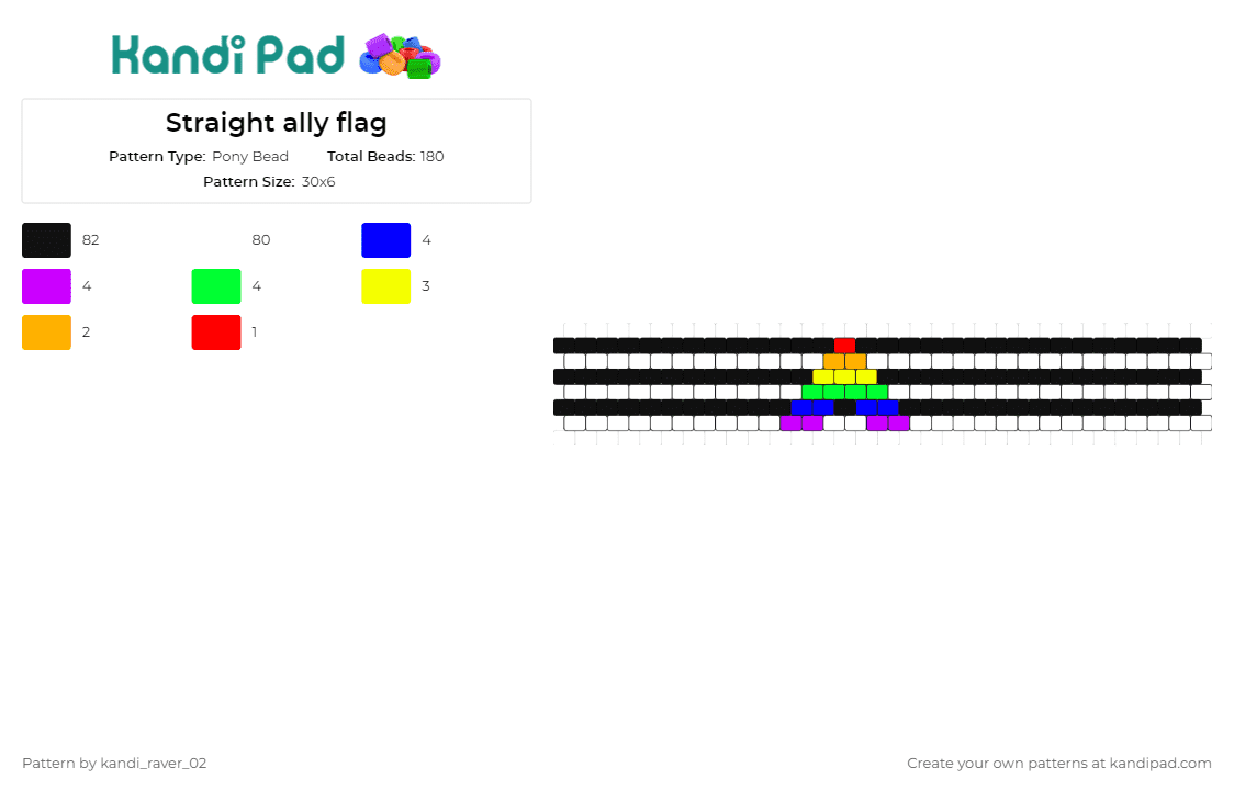 Straight ally flag - Pony Bead Pattern by kandi_raver_02 on Kandi Pad - straight,ally,pride,flag,cuff,inclusivity,support,community,solidarity,friendship,black,white,multicolor