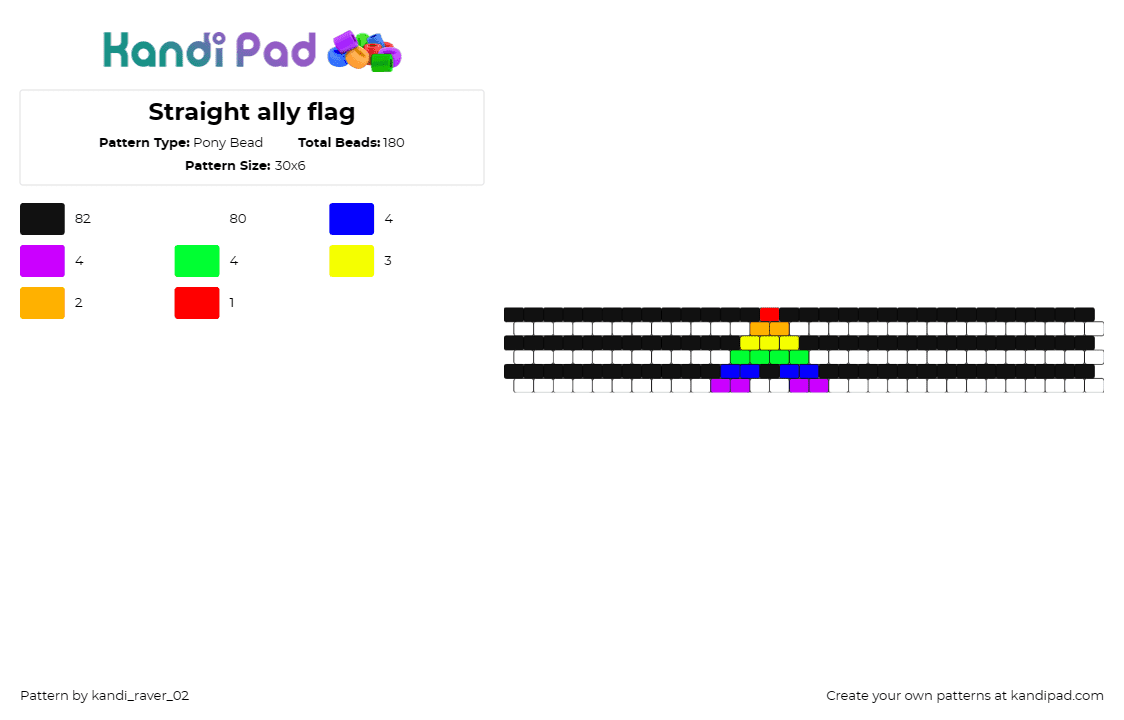 Straight ally flag - Pony Bead Pattern by kandi_raver_02 on Kandi Pad - straight,ally,pride,flag,cuff,inclusivity,support,community,solidarity,friendshi