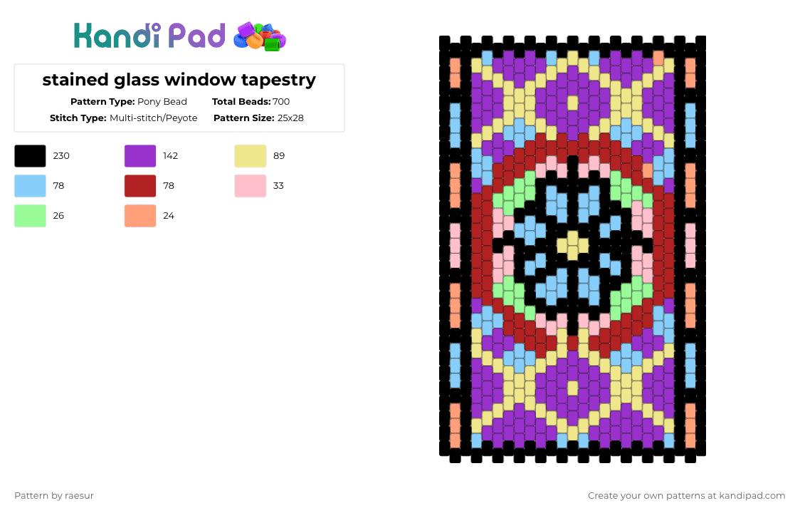 stained glass window tapestry - Pony Bead Pattern by raesur on Kandi Pad - yellow,purple,light blue,red,classic,vintage,tapestry
