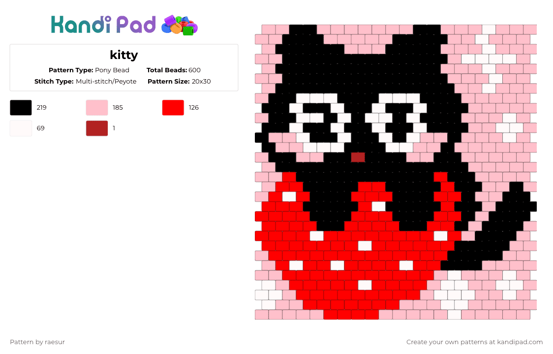 kitty - Pony Bead Pattern by raesur on Kandi Pad - red,pink