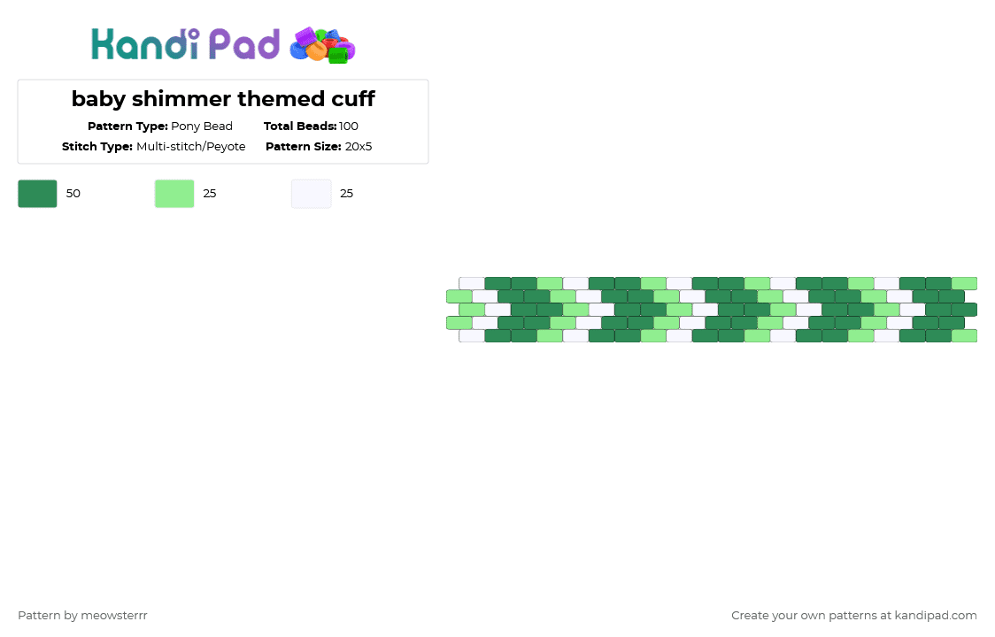 baby shimmer themed cuff - Pony Bead Pattern by meowsterrr on Kandi Pad - teal,green,ii,inanimateinsanity,fan ii,fantube