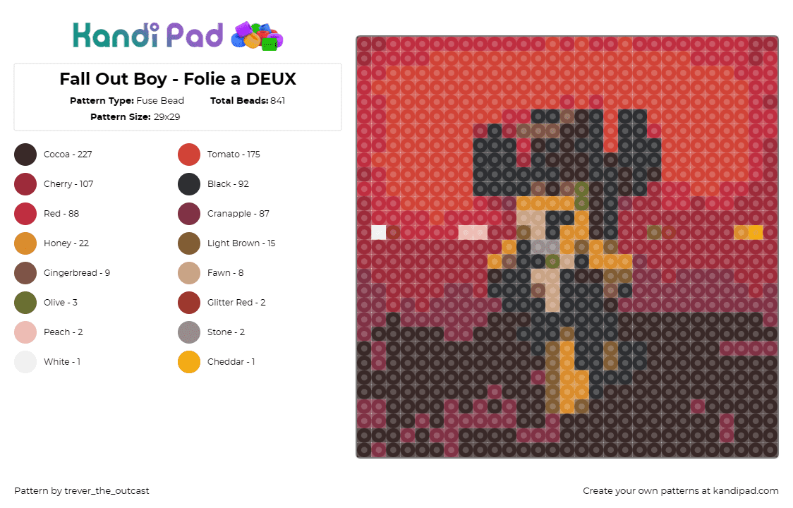 Fall Out Boy - Folie a DEUX - Fuse Bead Pattern by trever_the_outcast on Kandi Pad - fall out boy,album,music,band,red,black