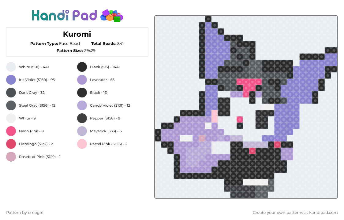 Kuromi - Fuse Bead Pattern by emogirl on Kandi Pad - blue,pink