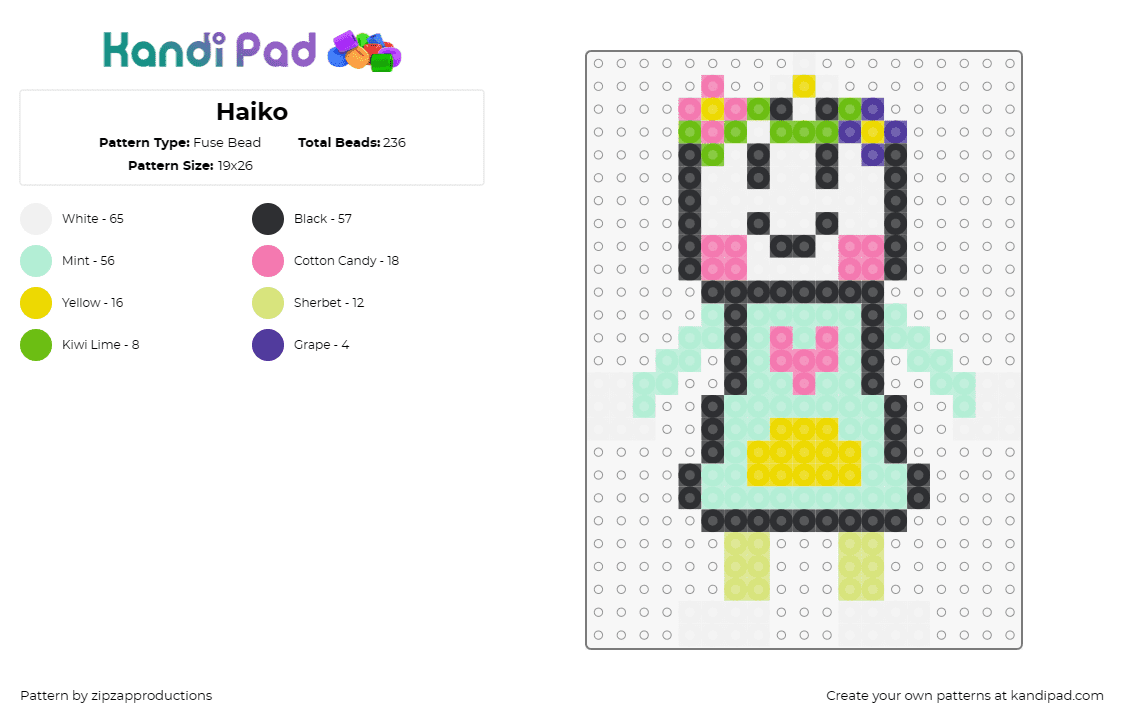 Haiko - Fuse Bead Pattern by zipzapproductions on Kandi Pad - haiko akapane,vocaloid,music,character,animated,flower headband,dress