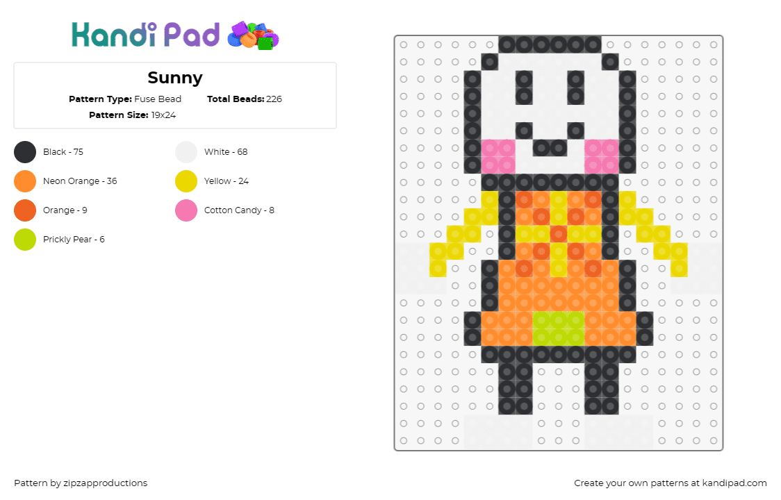 Sunny - Fuse Bead Pattern by zipzapproductions on Kandi Pad - sunny,vocaloid,character,music,digital,orange,yellow