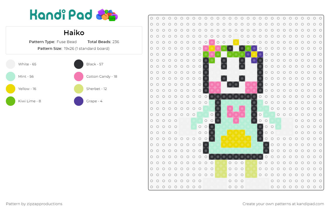 Haiko - Fuse Bead Pattern by zipzapproductions on Kandi Pad - haiko akapane,vocaloid,music,character,animated,flower headband,dress,creativity