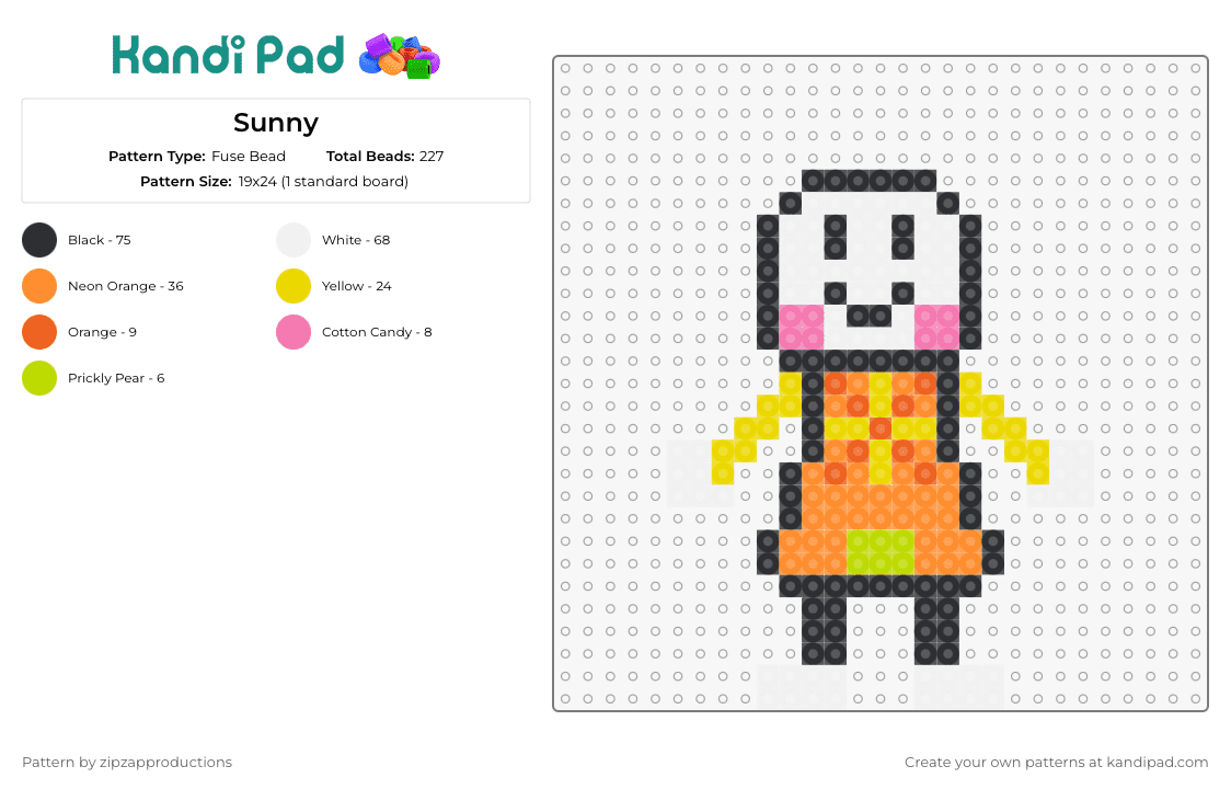 Sunny - Fuse Bead Pattern by zipzapproductions on Kandi Pad - sunny,vocaloid,character,music,digital,orange,yellow