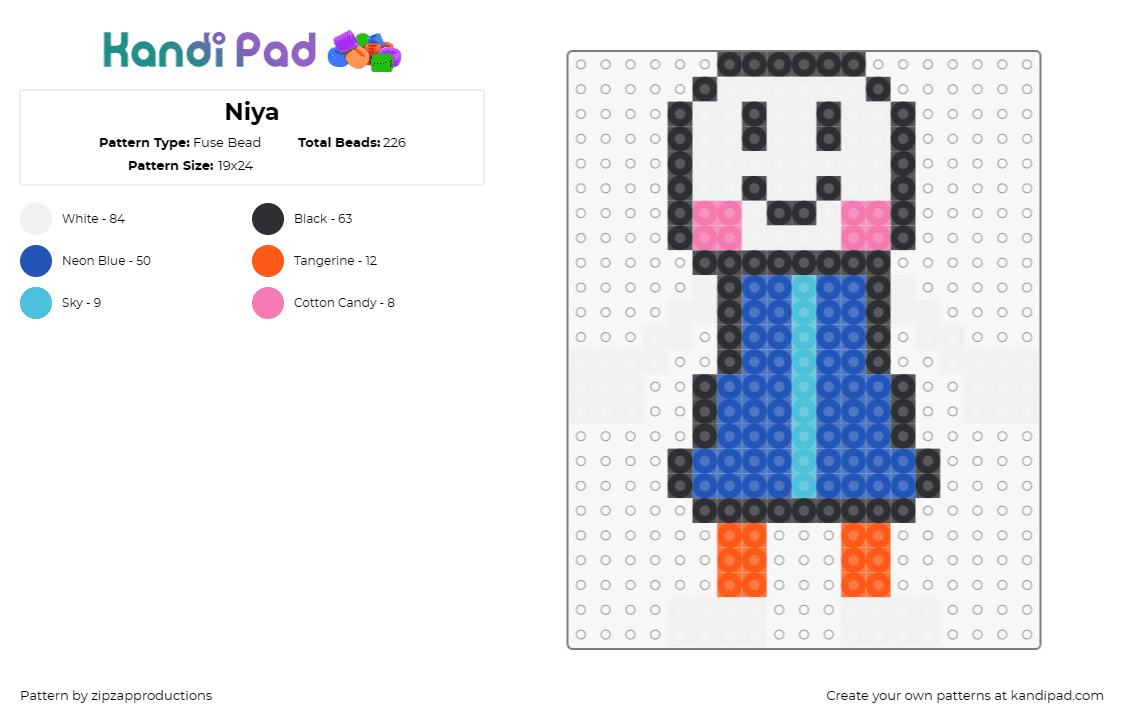 Niya - Fuse Bead Pattern by zipzapproductions on Kandi Pad - niya akapane,vocaloid,music,character,cheerful,animated,tunes,blue