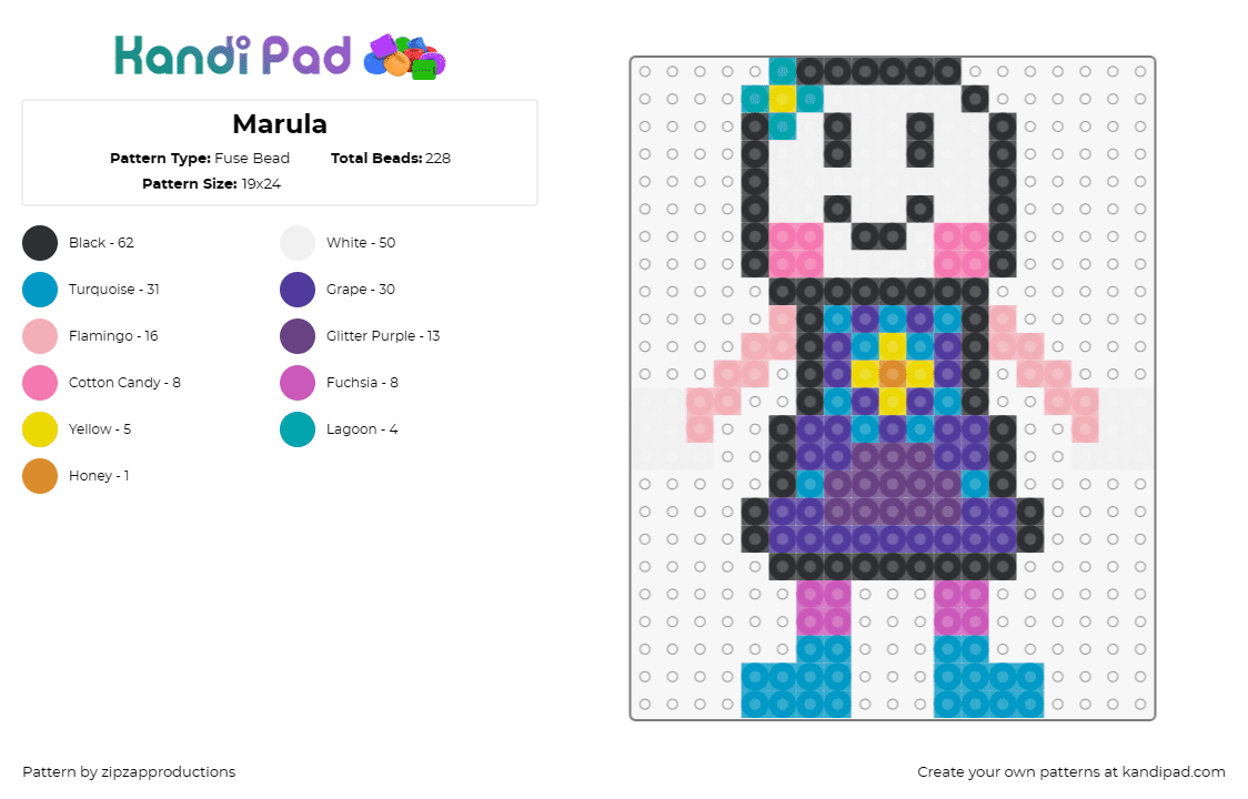 Marula - Fuse Bead Pattern by zipzapproductions on Kandi Pad - marula akapane,vocaloid,music,character,animation,playful,vibrant,dress,spirit,b