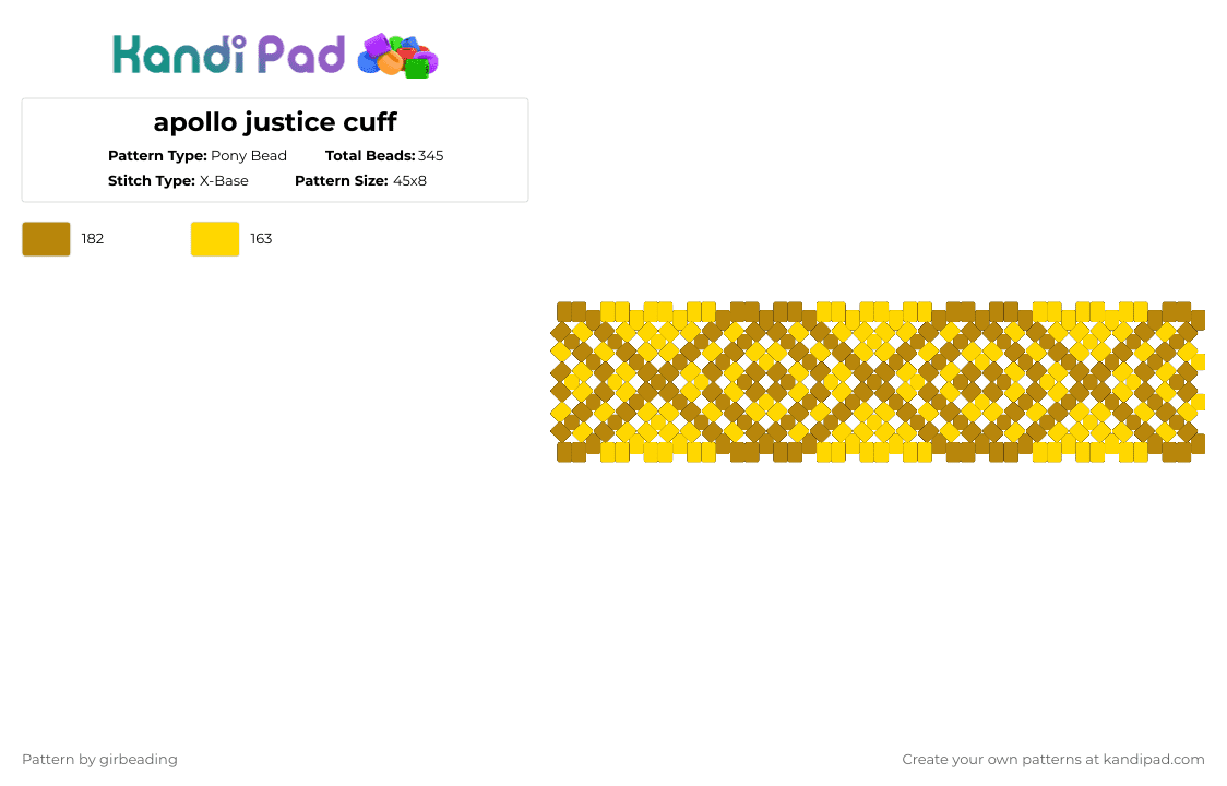 apollo justice cuff - Pony Bead Pattern by girbeading on Kandi Pad - gold,yellow,ace attorney,apollo justice