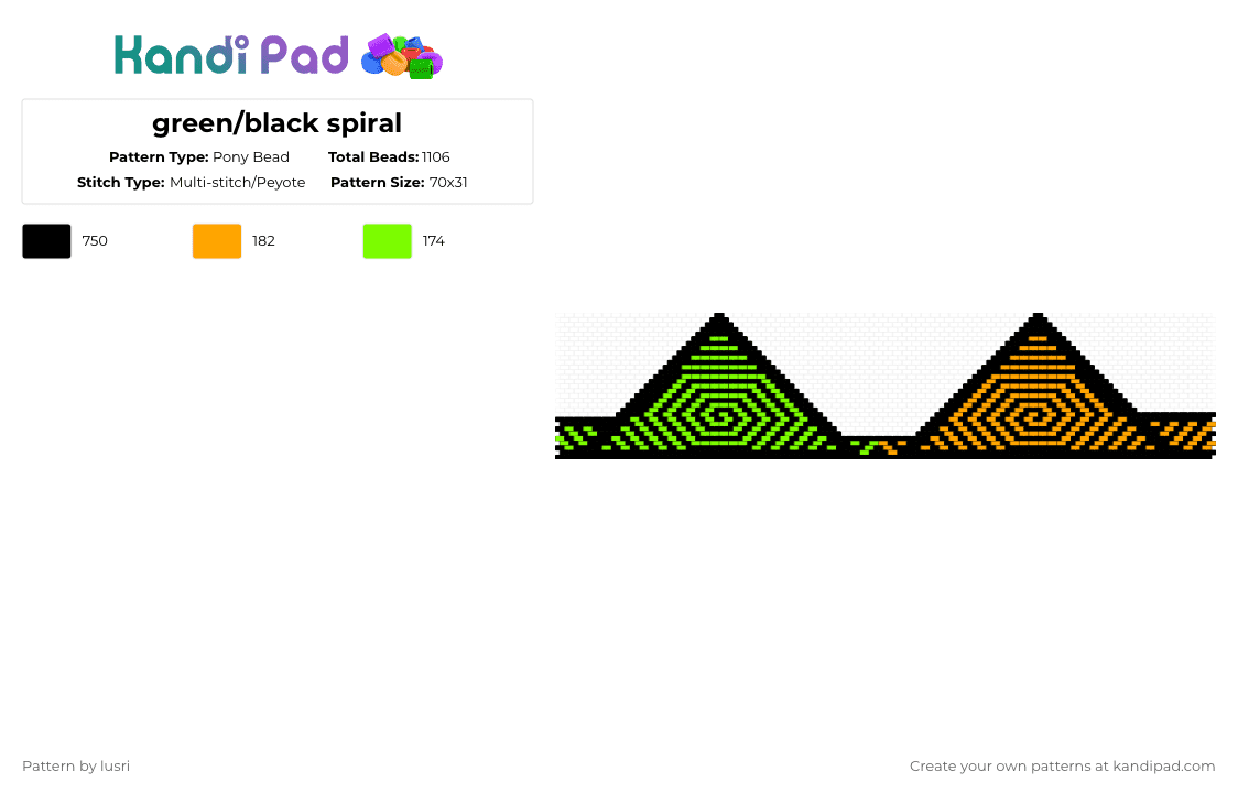 green/black spiral - Pony Bead Pattern by lusri on Kandi Pad - black,green,orange
