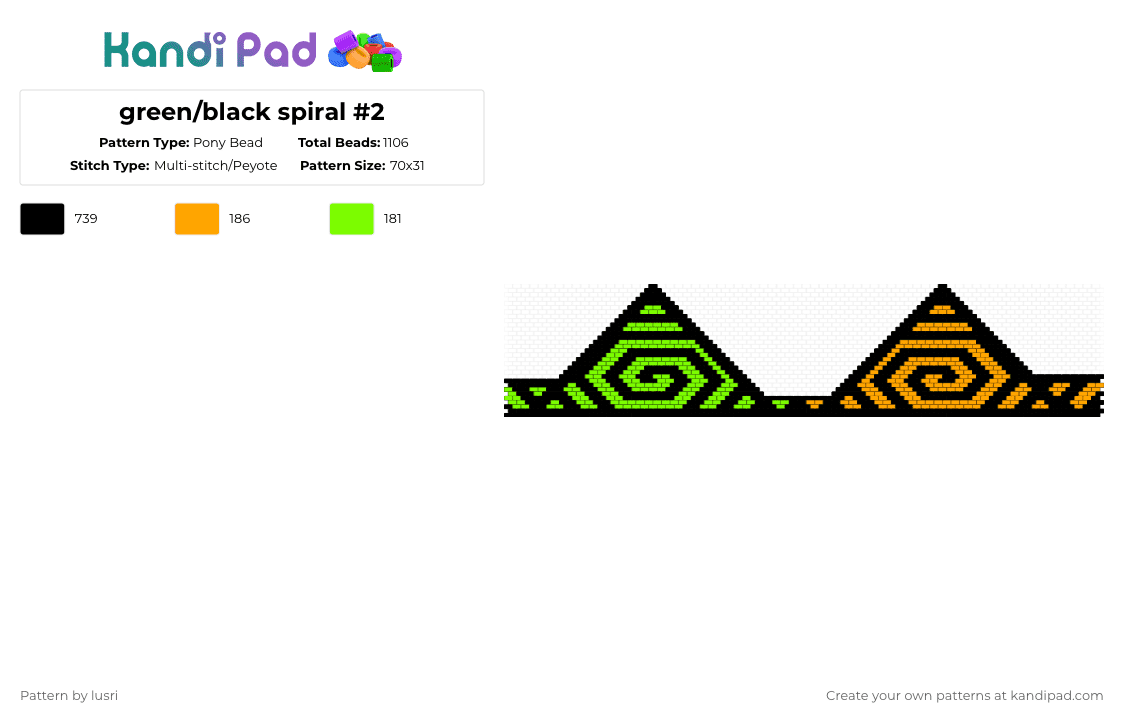 green/black spiral #2 - Pony Bead Pattern by lusri on Kandi Pad - black,green,orange