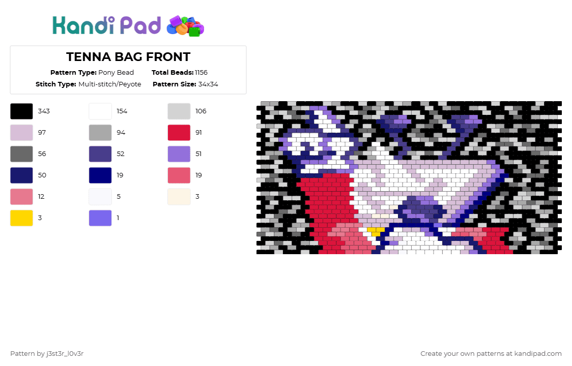 TENNA BAG FRONT - Pony Bead Pattern by j3st3r_l0v3r on Kandi Pad - beige,purple,pink,red,tenna,deltarune