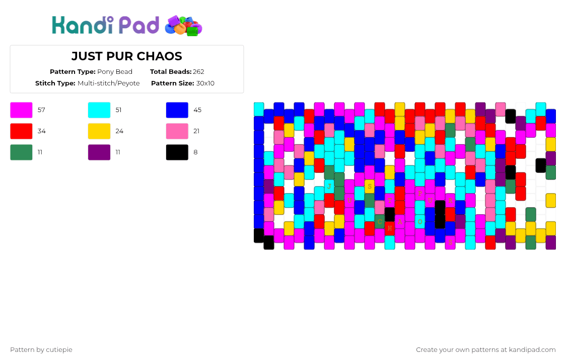 JUST PUR CHAOS - Pony Bead Pattern by cutiepie_is_very_cute_and_cudd on Kandi Pad - pink,purple,light blue,funny,chaotic,weird