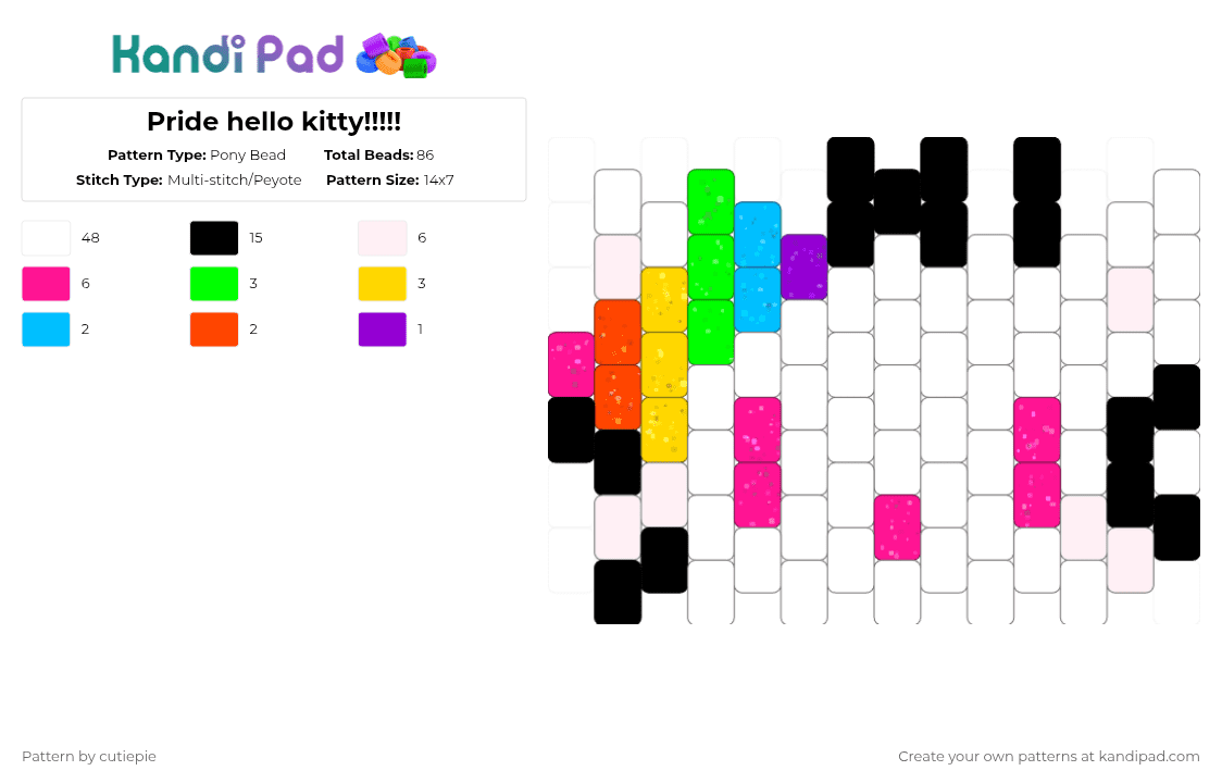 Pride hello kitty!!!!! - Pony Bead Pattern by cutiepie_is_very_cute_and_cudd on Kandi Pad - white,pink,green,yellow,pride