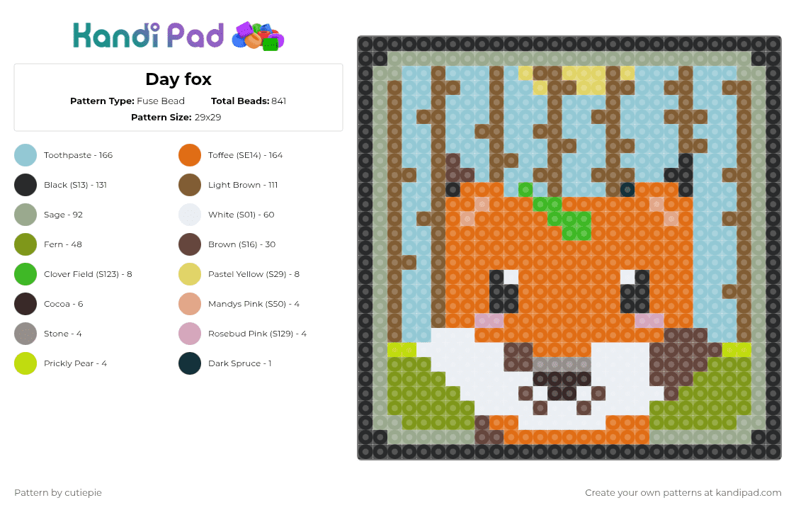 Day fox Fuse Bead Pattern - Kandi Pad | Kandi Patterns, Fuse Bead ...