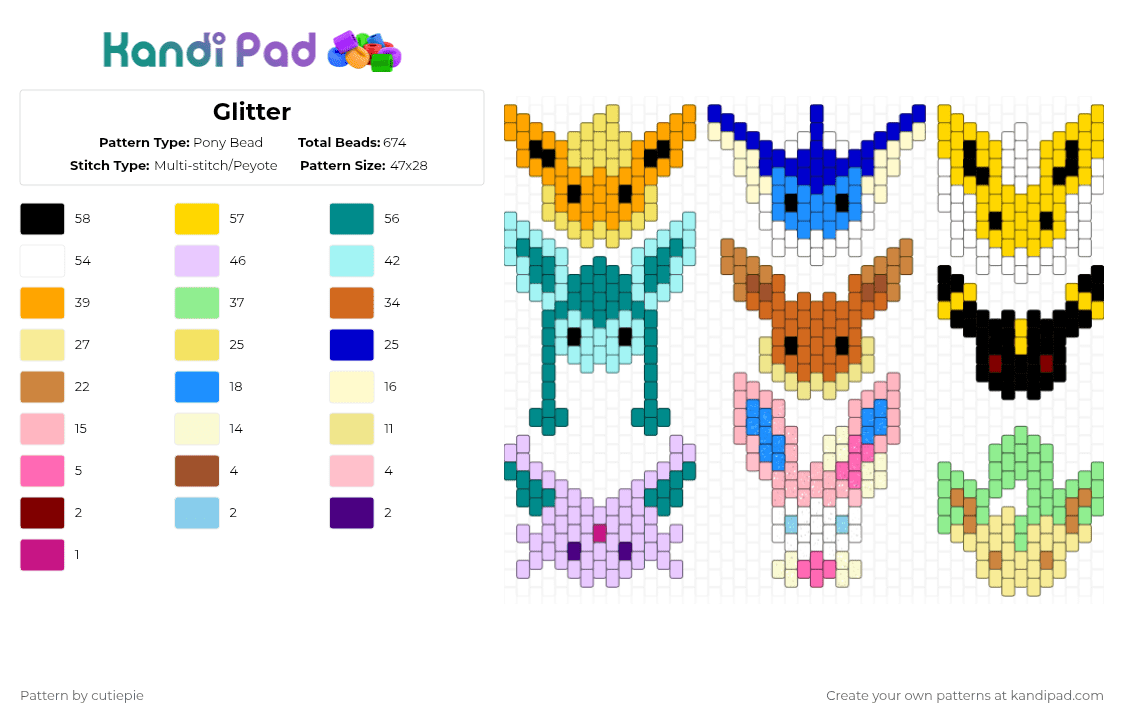 Glitter - Pony Bead Pattern by cutiepie_is_very_cute_and_cudd on Kandi Pad - yellow,light blue,pink,colorful