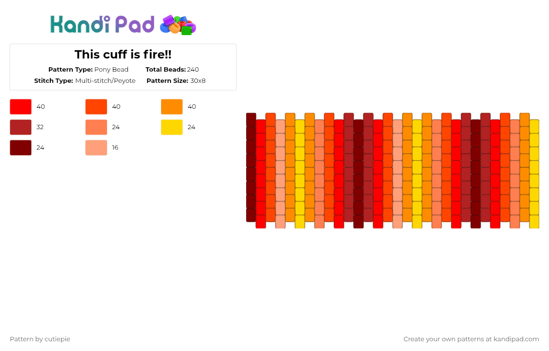 This cuff is fire!! - Pony Bead Pattern by cutiepie_is_very_cute_and_cudd on Kandi Pad - red,orange,funny,not real though,but cool