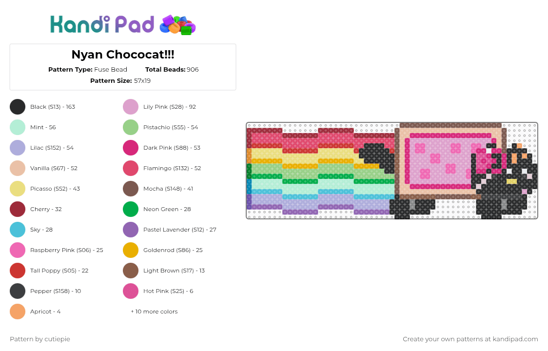 Nyan Chococat!!! - Fuse Bead Pattern by cutiepie_is_very_cute_and_cudd on Kandi Pad - pink,red,light blue,cute,chococat