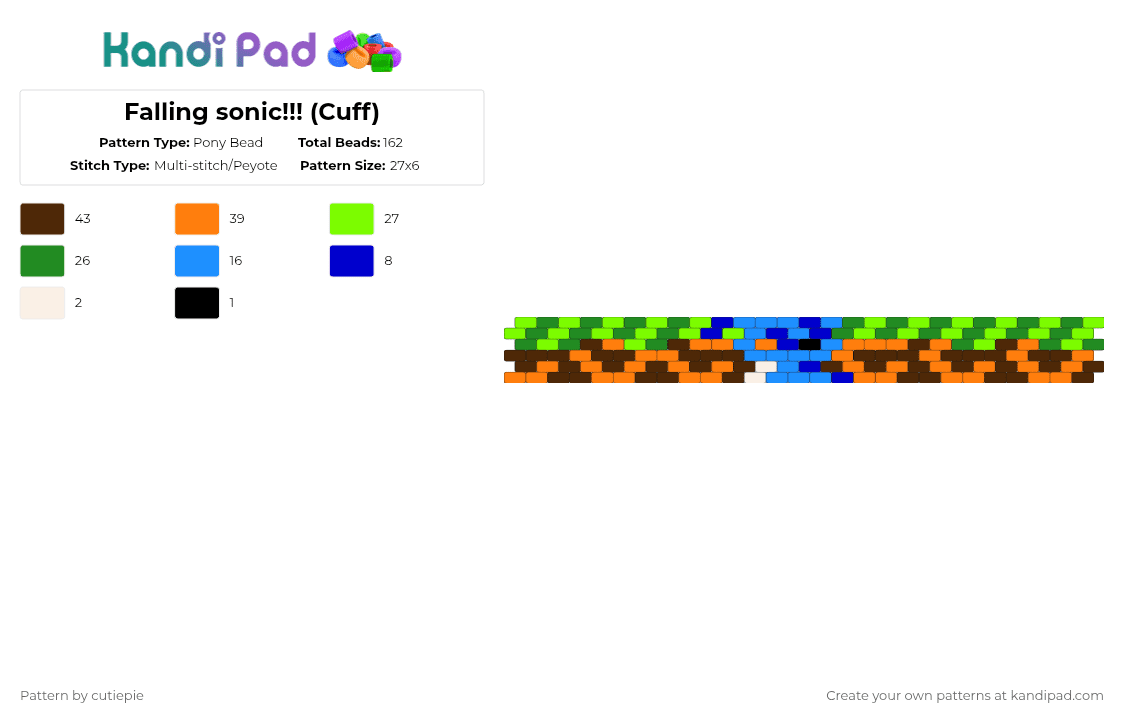Falling sonic!!! (Cuff) - Pony Bead Pattern by cutiepie_is_very_cute_and_cudd on Kandi Pad - orange,brown,green,bad