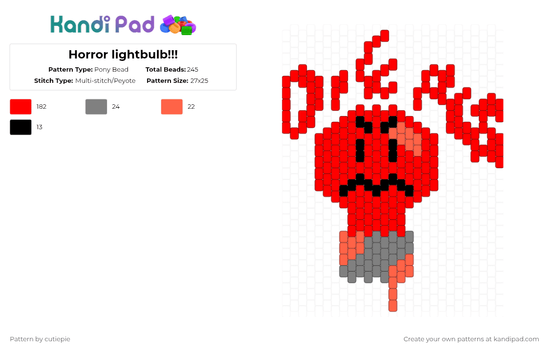 Horror lightbulb!!! - Pony Bead Pattern by cutiepie_is_very_cute_and_cudd on Kandi Pad - red,cute,horror