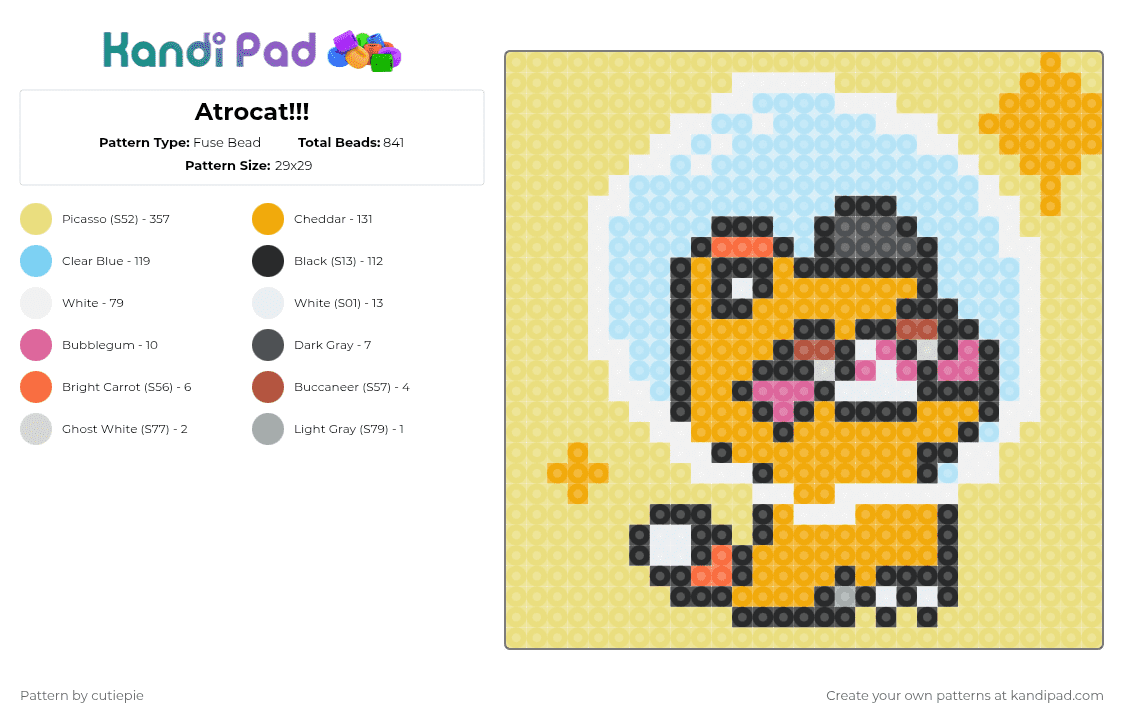 Atrocat!!! - Fuse Bead Pattern by cutiepie_is_very_cute_and_cudd on Kandi Pad - orange,yellow,light blue,cat,cute,meow