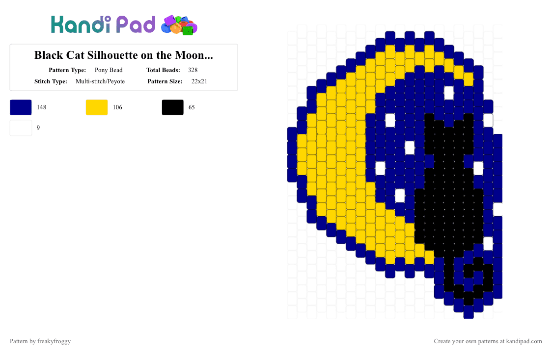 Black Cat Silhouette on the Moon (Remix) - Pony Bead Pattern by freakyfroggy on Kandi Pad - purple,yellow,cat,moon,night,panel,kitty