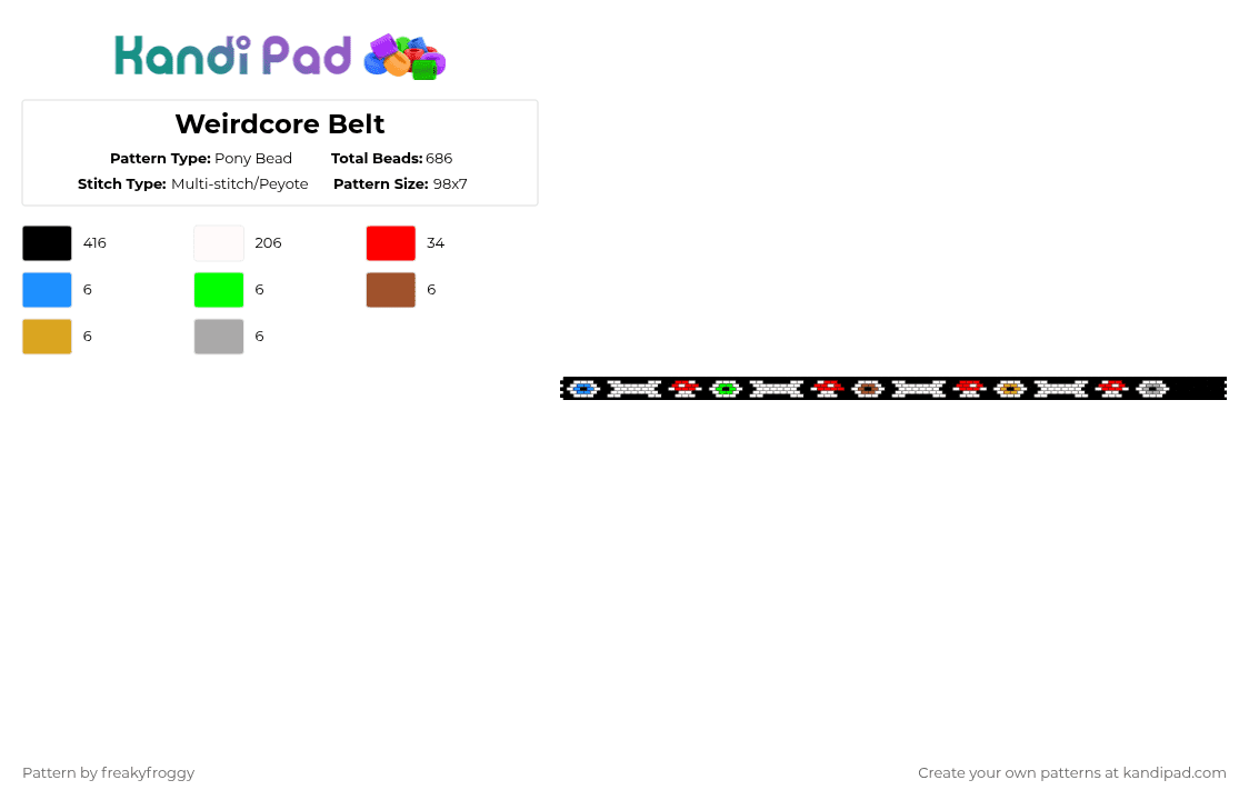 Weirdcore Belt - Pony Bead Pattern by freakyfroggy on Kandi Pad - black,white,red,weirdcore,belt,eyes,mushrooms,bones,creepycore,oddcore
